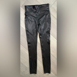 Women’s SPANX Faux Leather Leggings small black stretchy trendy sporty